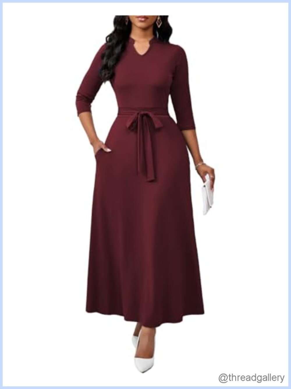 BubFee Women's Maxi Dress 3/4 Sleeve V-Neck A-Line Semi Formal Church with